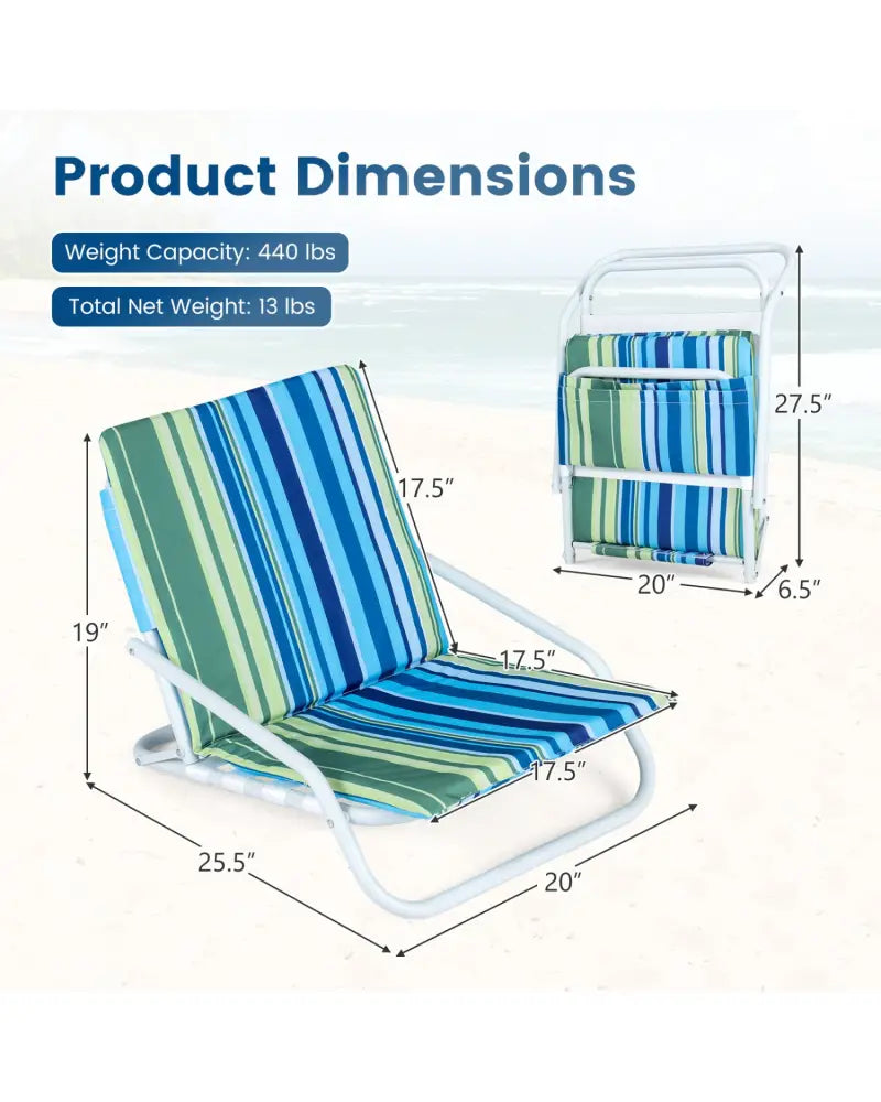 Set of 2 Folding Beach Chairs with Sponge Padded Seat for Camping-Navy - Navy - Beach & Lawn Chairs