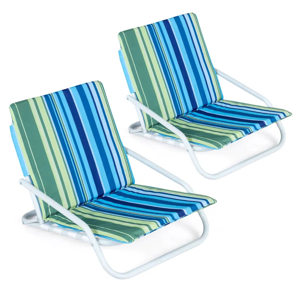 Set of 2 Folding Beach Chairs with Sponge Padded Seat for Camping-Navy - Navy - Beach & Lawn Chairs