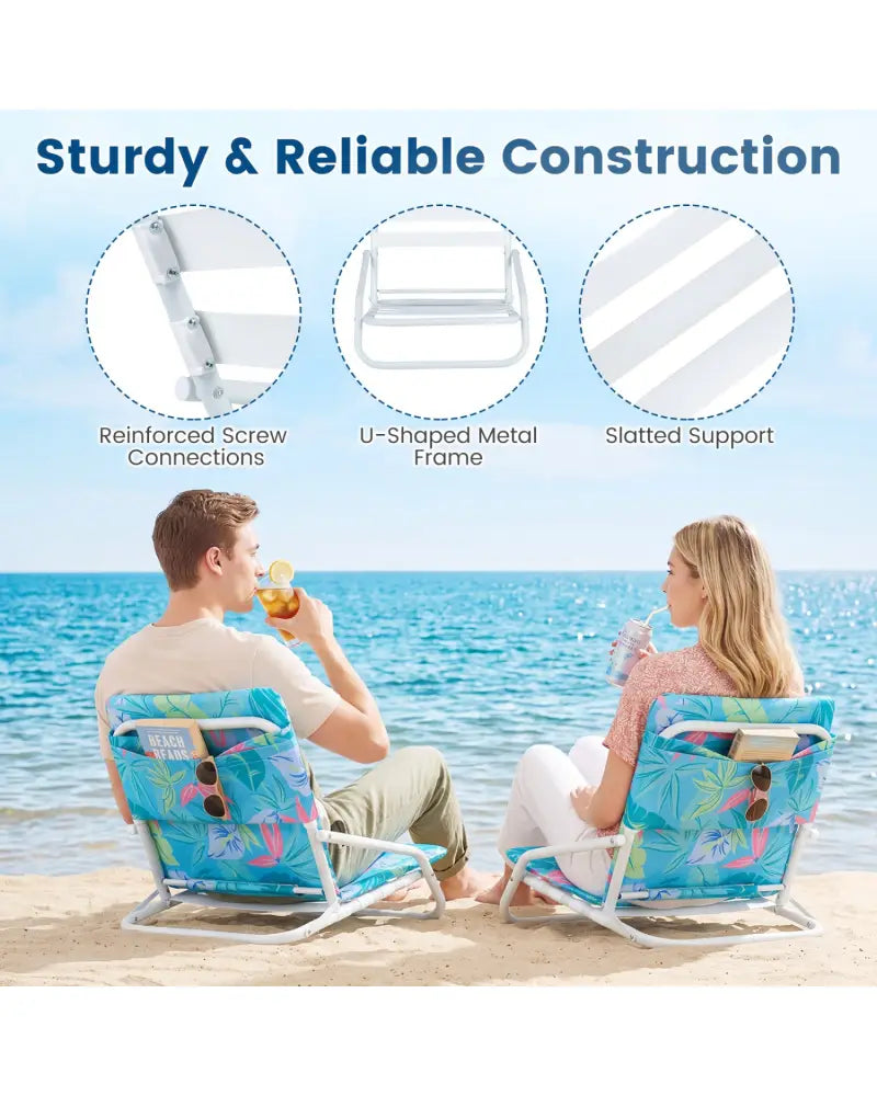 Set of 2 Folding Beach Chairs with Sponge Padded Seat for Camping-Color - Color - Beach & Lawn Chairs