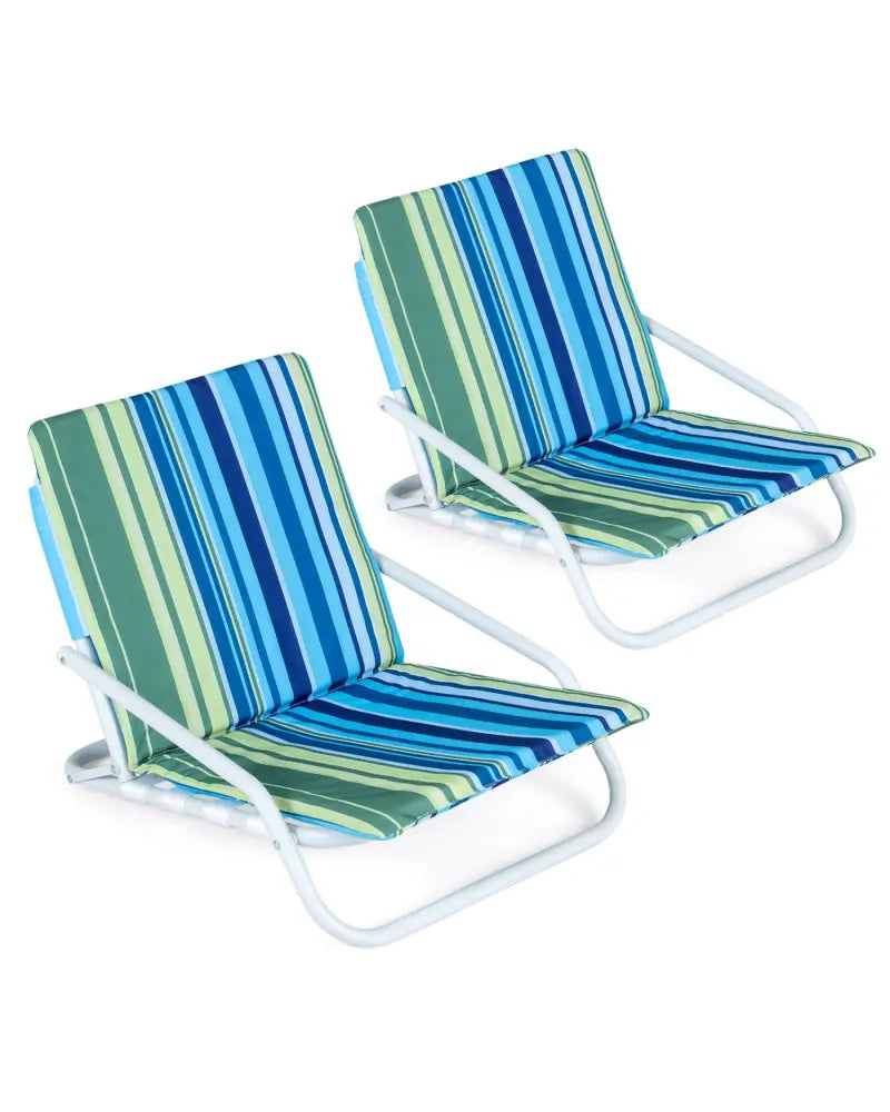 Set of 2 Folding Beach Chairs with Sponge Padded Seat for Camping-Navy - Navy - Beach & Lawn Chairs