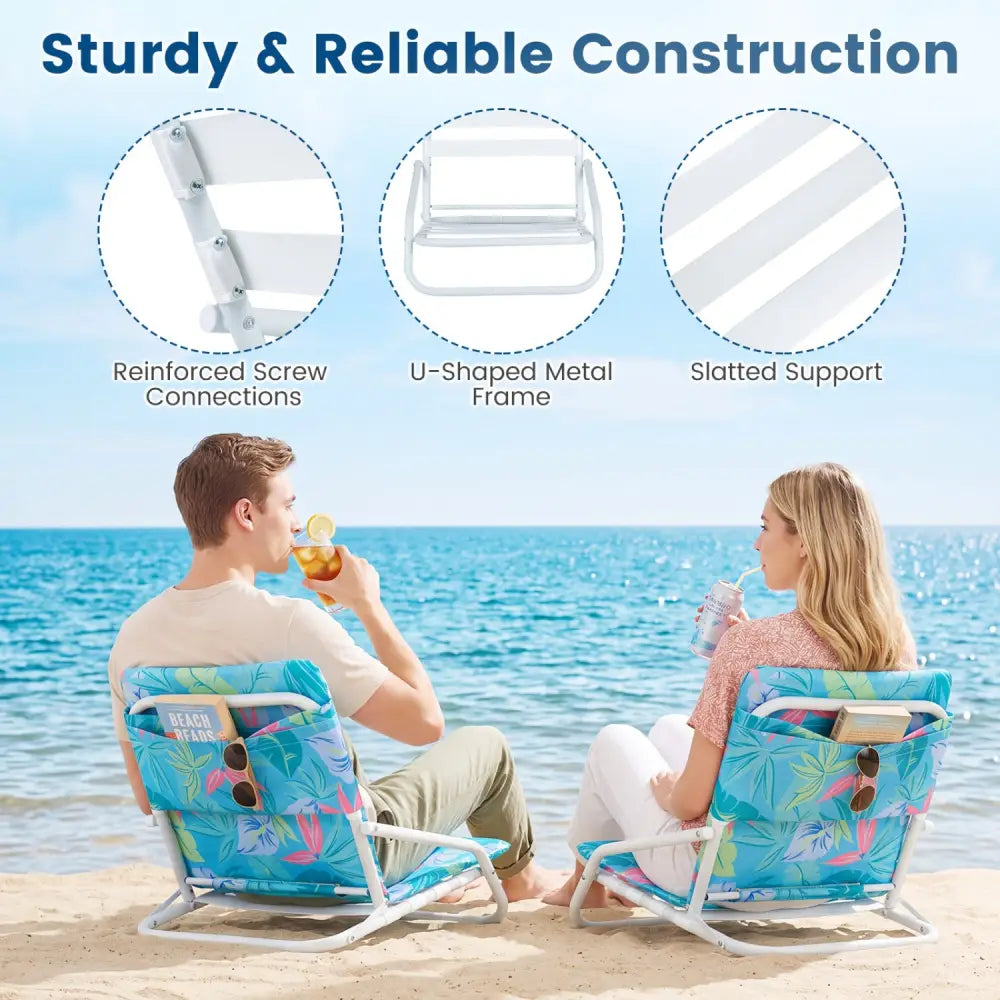 Set of 2 Folding Beach Chairs with Sponge Padded Seat for Camping-Color - Color - Beach & Lawn Chairs