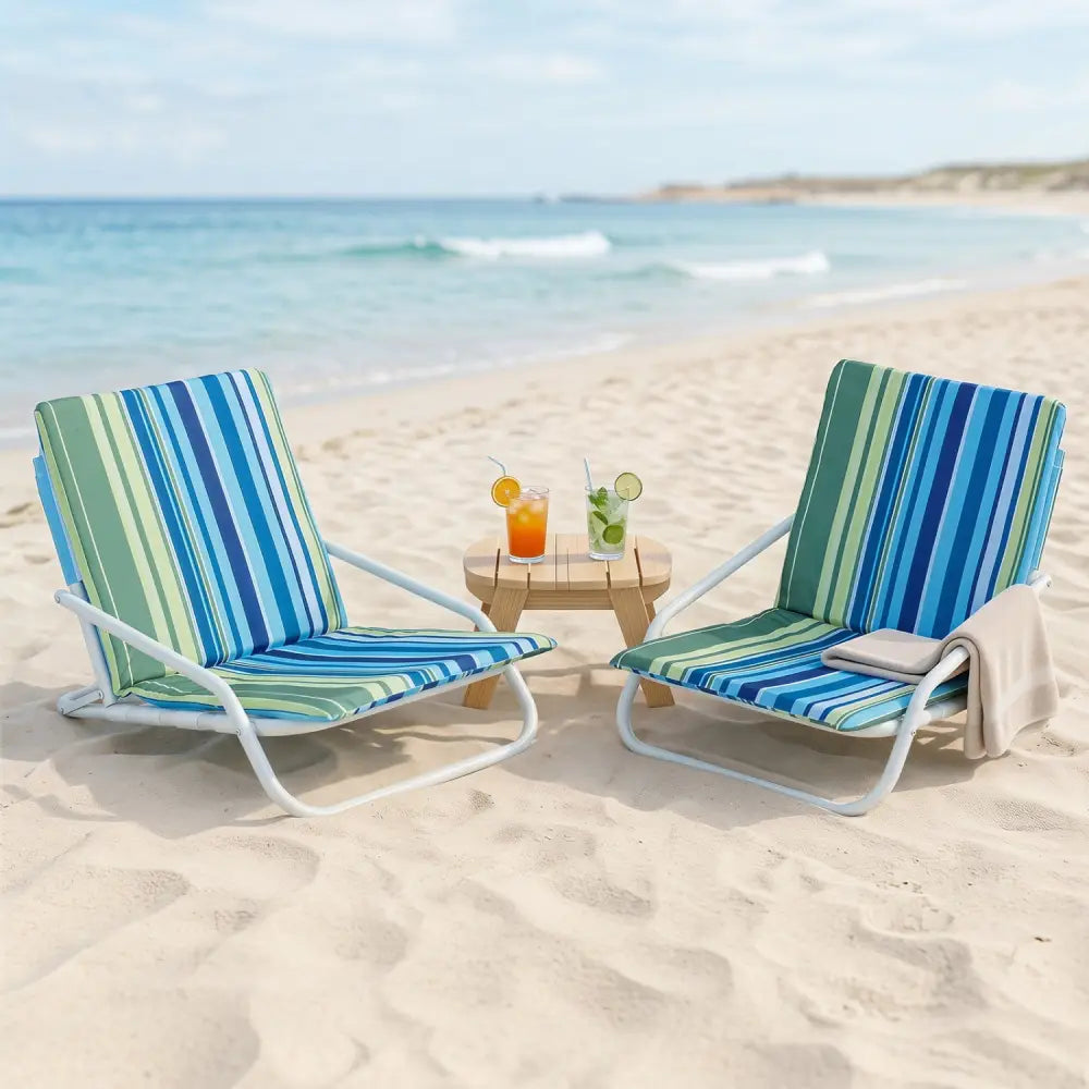Set of 2 Folding Beach Chairs with Sponge Padded Seat for Camping-Navy - Navy - Beach & Lawn Chairs