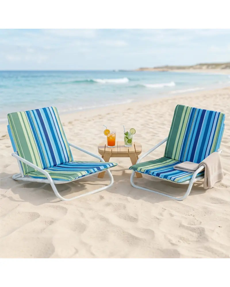 Set of 2 Folding Beach Chairs with Sponge Padded Seat for Camping-Navy - Navy - Beach & Lawn Chairs