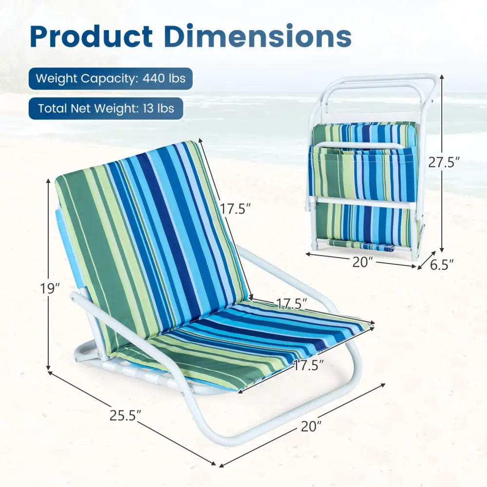 Set of 2 Folding Beach Chairs with Sponge Padded Seat for Camping-Navy - Navy - Beach & Lawn Chairs