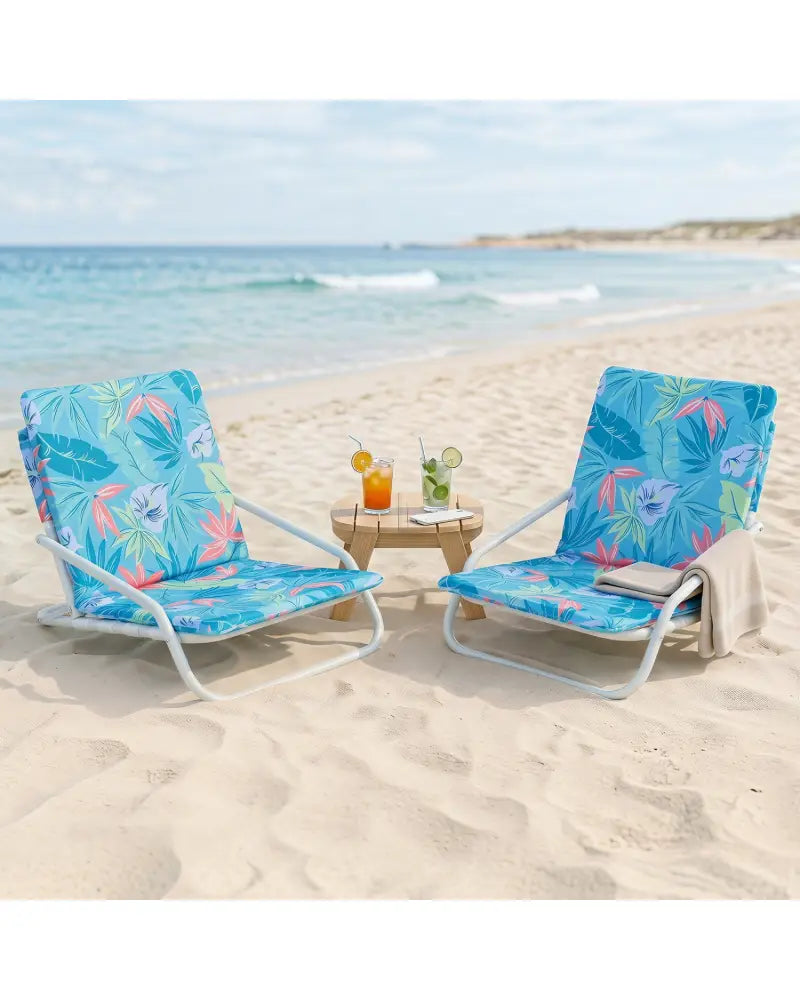 Set of 2 Folding Beach Chairs with Sponge Padded Seat for Camping-Color - Color - Beach & Lawn Chairs