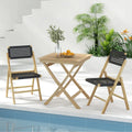Set of 2 Folding Chairs Indonesia Teak Wood Dining Chairs with Woven Rope Seat and Back - Natural - Patio Dining Chairs
