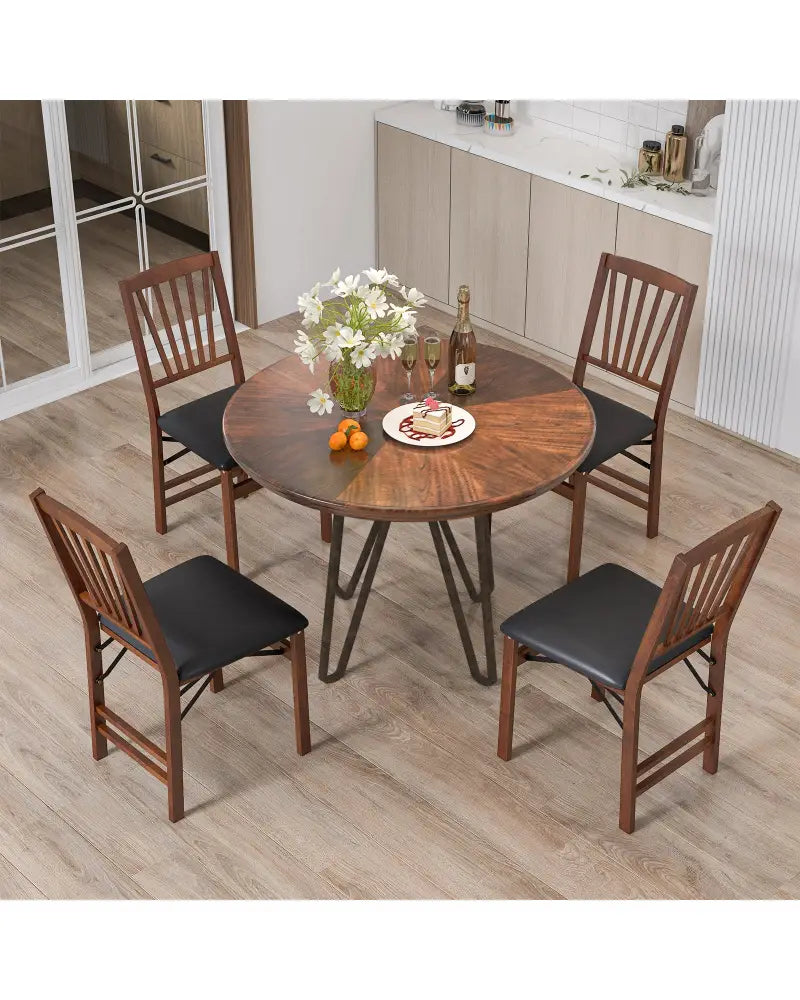 Set of 2 Folding Chairs with Padded Seat and Rubber Wood Frame-Brown - Brown - Dining Chairs