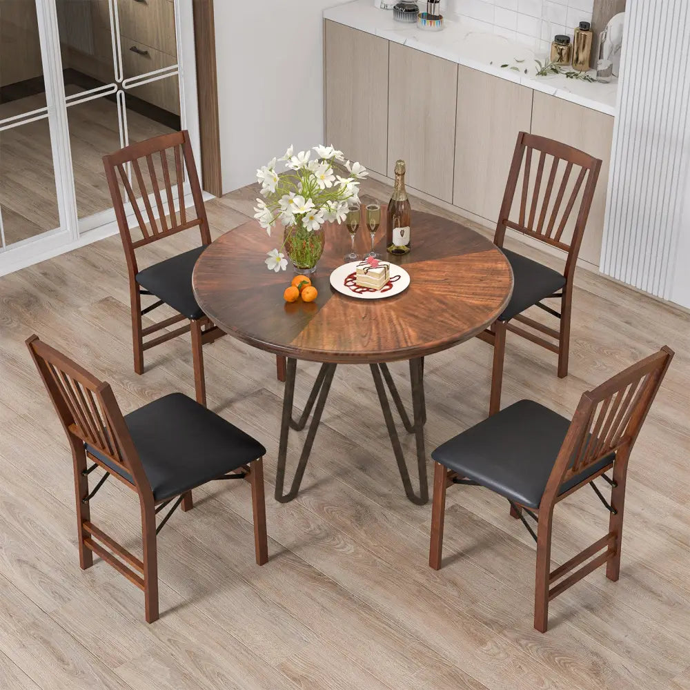 Set of 2 Folding Chairs with Padded Seat and Rubber Wood Frame-Brown - Brown - Dining Chairs