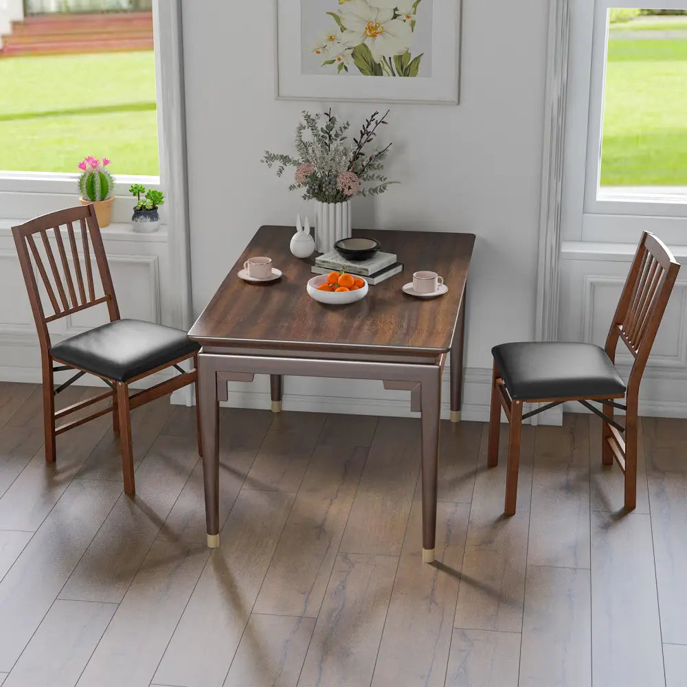 Set of 2 Folding Chairs with Padded Seat and Rubber Wood Frame-Brown - Brown - Dining Chairs