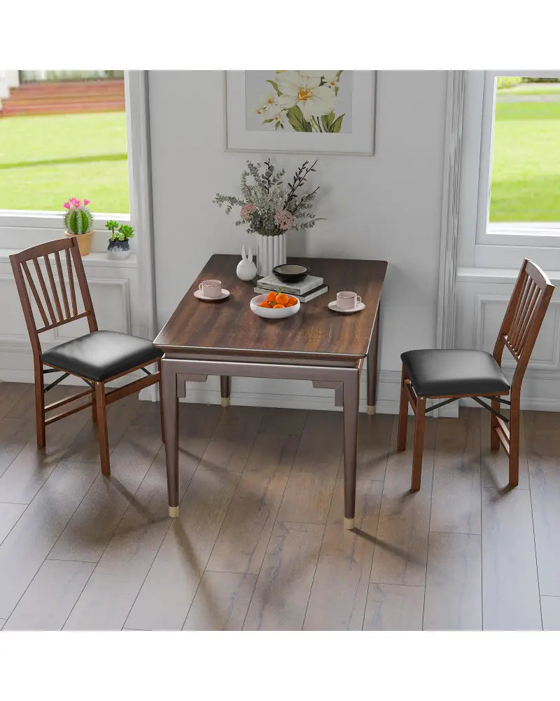 Set of 2 Folding Chairs with Padded Seat and Rubber Wood Frame-Brown - Brown - Dining Chairs