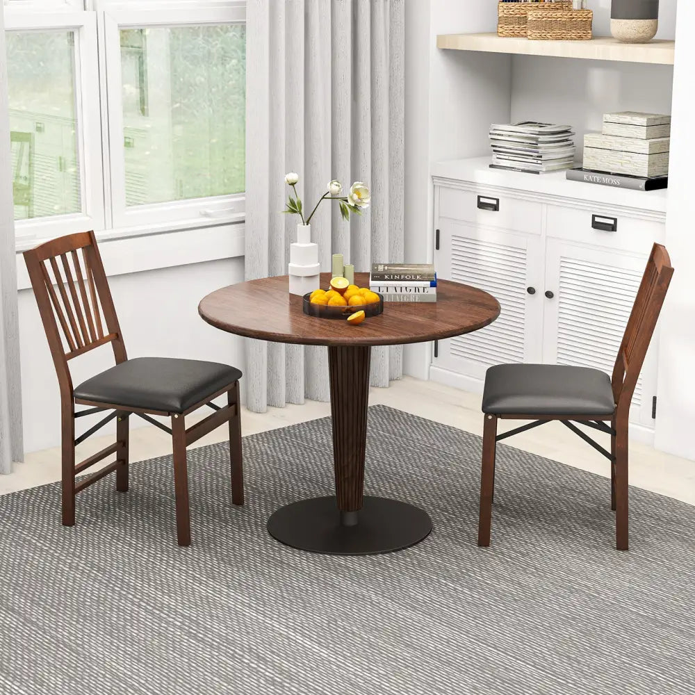 Set of 2 Folding Chairs with Padded Seat and Rubber Wood Frame-Brown - Brown - Dining Chairs