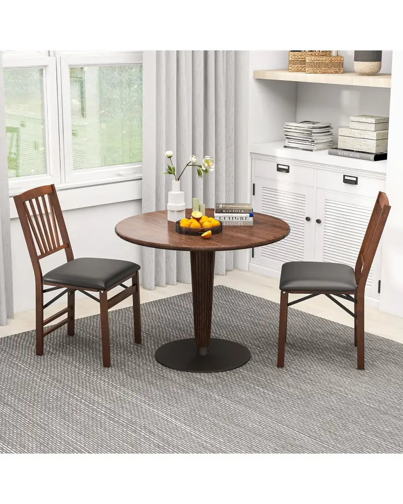 Set of 2 Folding Chairs with Padded Seat and Rubber Wood Frame-Brown - Brown - Dining Chairs