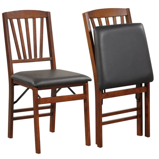 Set of 2 Folding Chairs with Padded Seat and Rubber Wood Frame-Brown - Brown - Dining Chairs