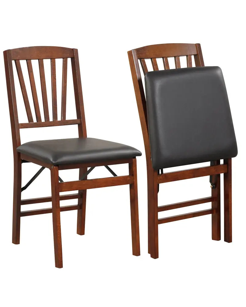 Set of 2 Folding Chairs with Padded Seat and Rubber Wood Frame-Brown - Brown - Dining Chairs