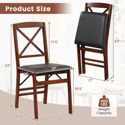 Set of 2 Folding Dining Chairs with 400 LBS Capacity-Brown - Brown - Dining Chairs