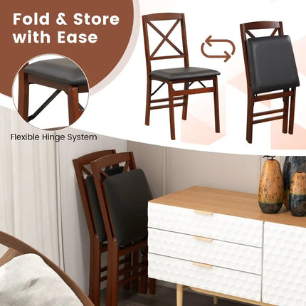 Set of 2 Folding Dining Chairs with 400 LBS Capacity-Brown - Brown - Dining Chairs