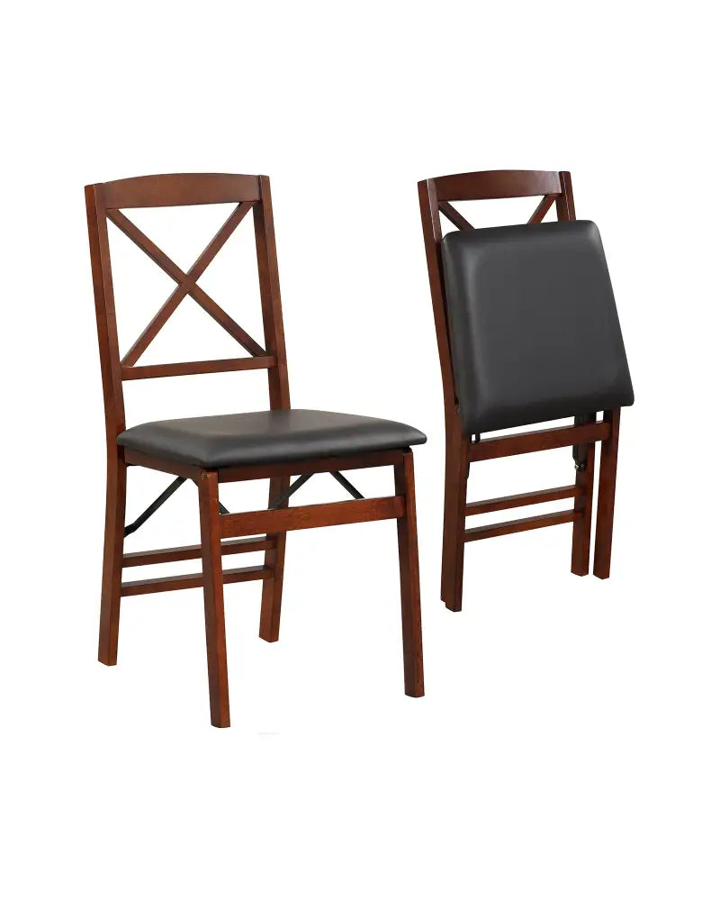 Set of 2 Folding Dining Chairs with 400 LBS Capacity-Brown - Brown - Dining Chairs