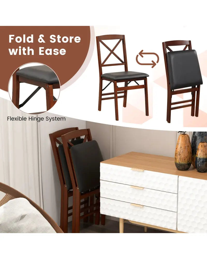 Set of 2 Folding Dining Chairs with 400 LBS Capacity-Brown - Brown - Dining Chairs