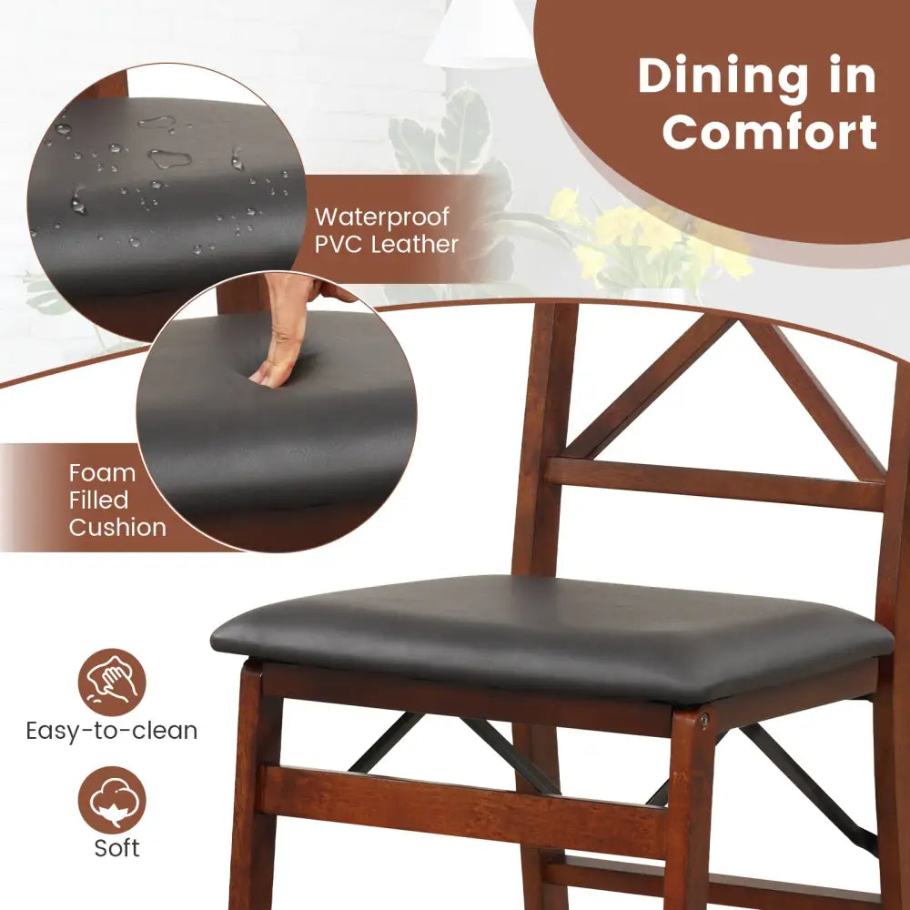 Set of 2 Folding Dining Chairs with 400 LBS Capacity-Brown - Brown - Dining Chairs