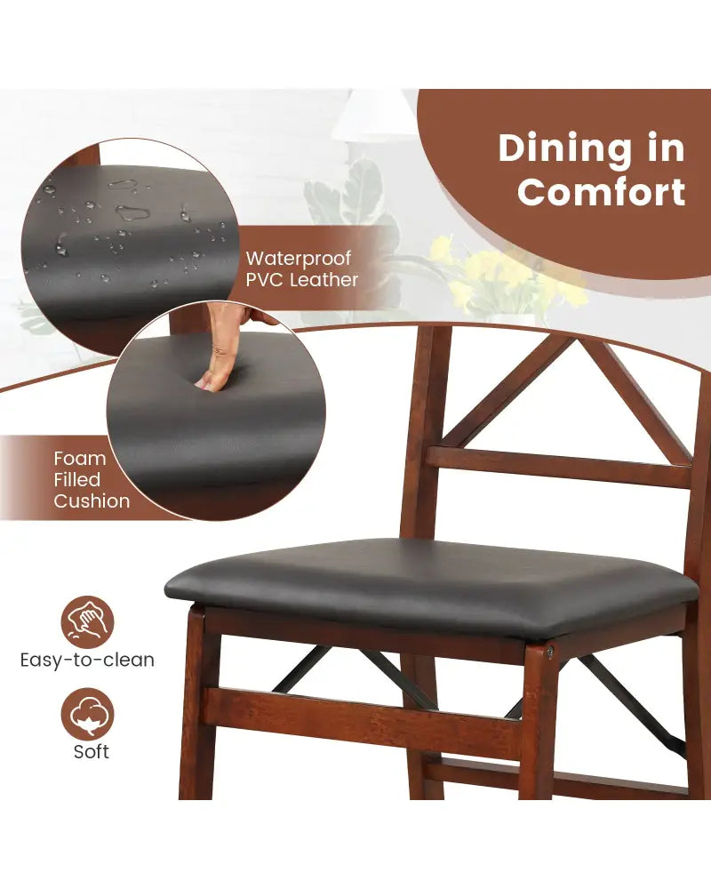 Set of 2 Folding Dining Chairs with 400 LBS Capacity-Brown - Brown - Dining Chairs