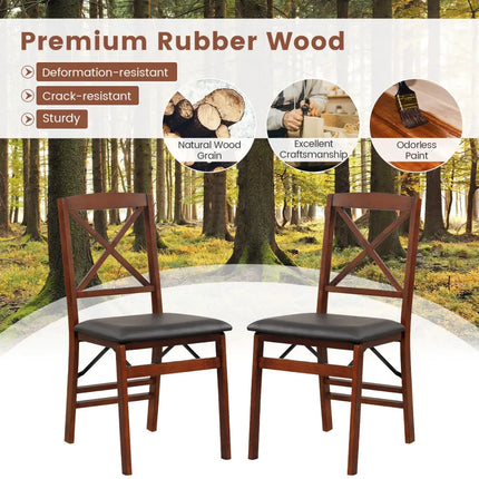 Set of 2 Folding Dining Chairs with 400 LBS Capacity-Brown - Brown - Dining Chairs