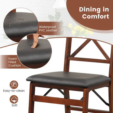 Set of 2 Folding Dining Chairs with 400 LBS Capacity-Brown - Brown - Dining Chairs