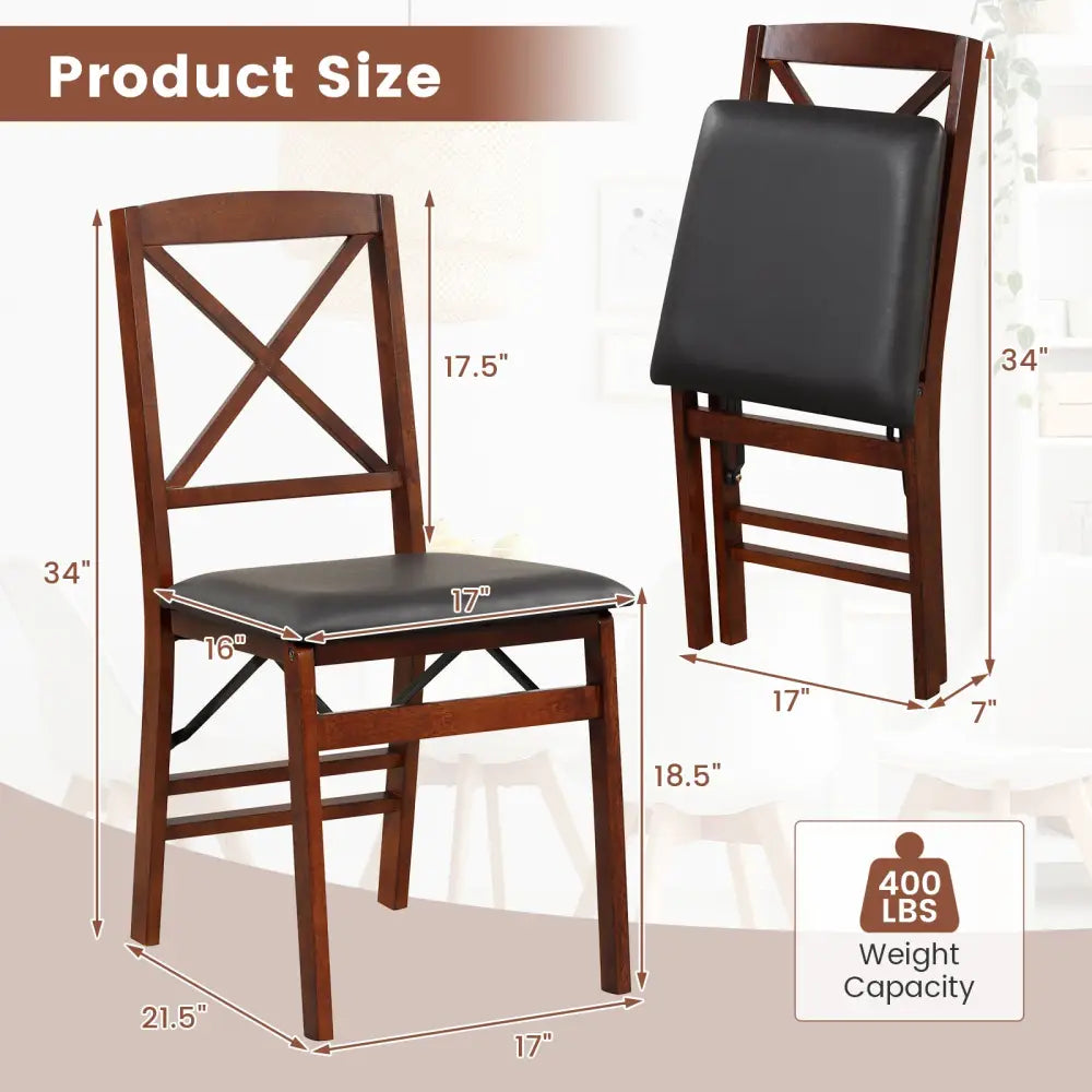 Set of 2 Folding Dining Chairs with 400 LBS Capacity-Brown - Brown - Dining Chairs