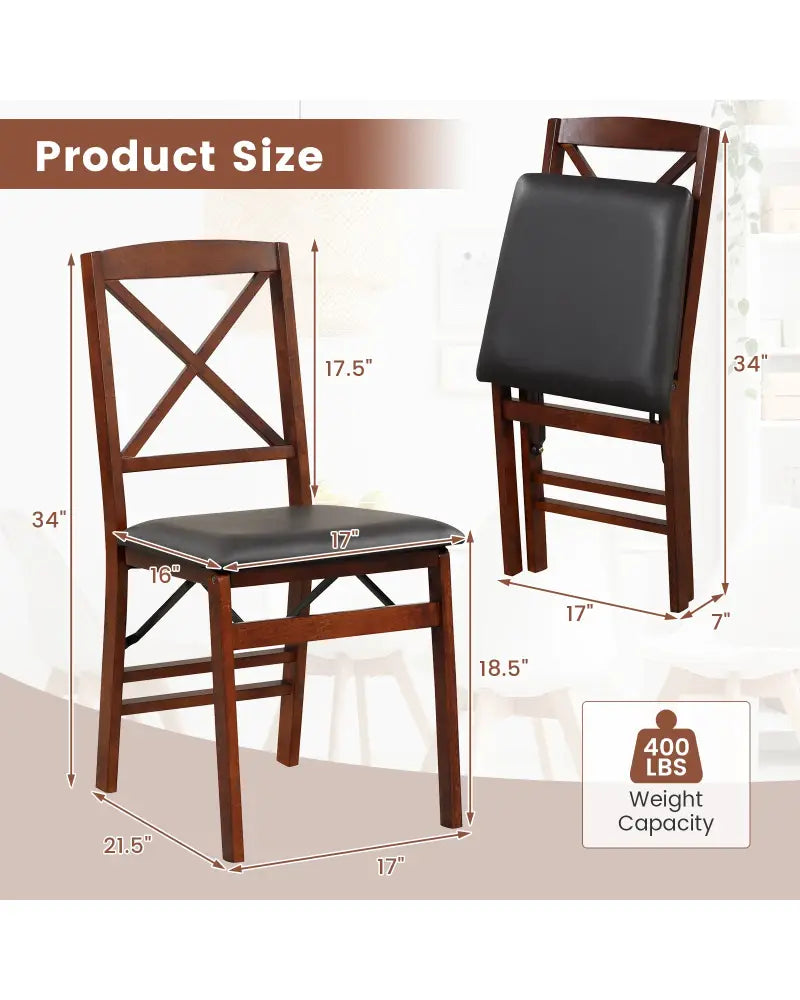 Set of 2 Folding Dining Chairs with 400 LBS Capacity-Brown - Brown - Dining Chairs