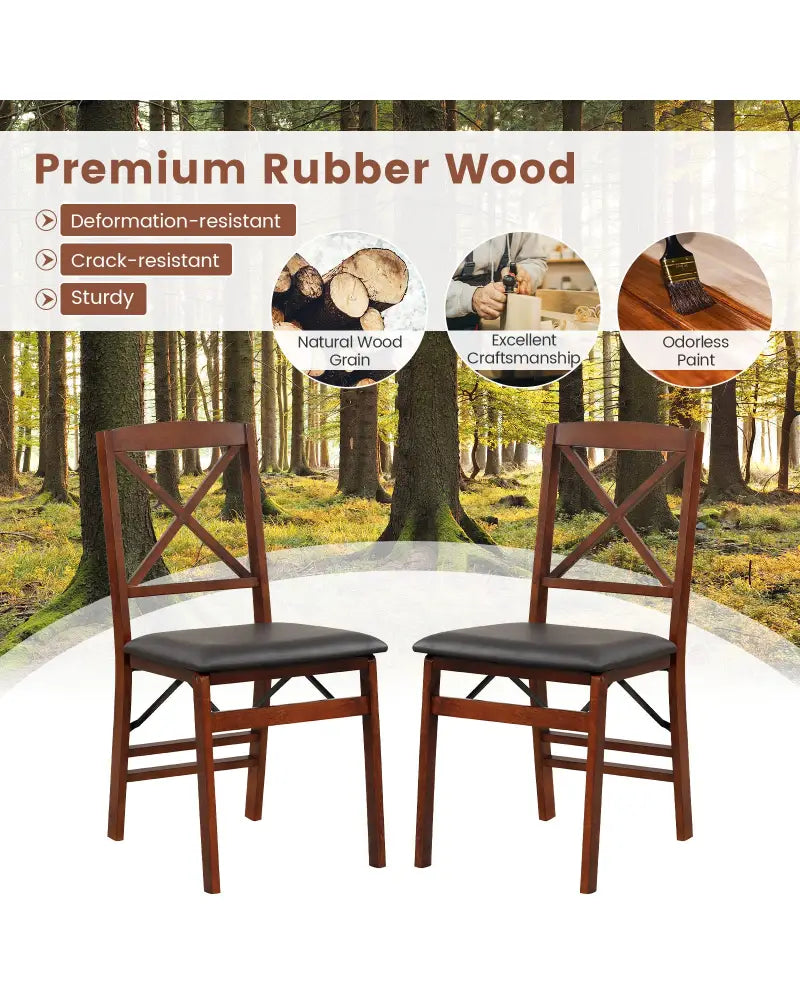 Set of 2 Folding Dining Chairs with 400 LBS Capacity-Brown - Brown - Dining Chairs