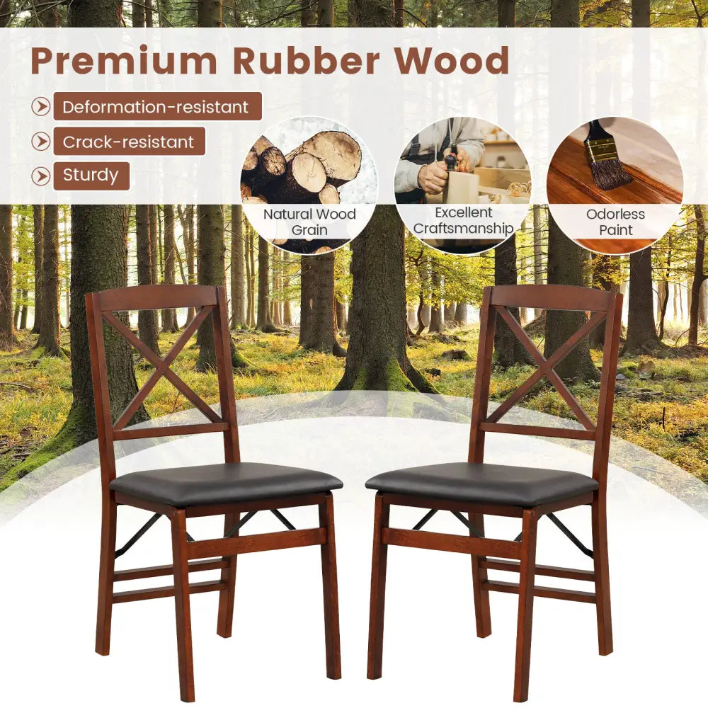 Set of 2 Folding Dining Chairs with 400 LBS Capacity-Brown - Brown - Dining Chairs