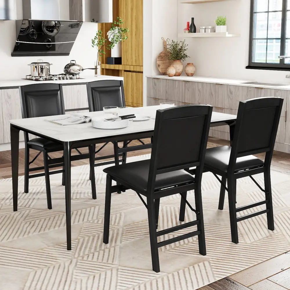 Set of 2 Folding Dining Chairs with Padded Seat and High Backrest-Black - Black - Dining Chairs