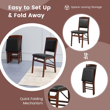 Set of 2 Folding Dining Chairs with Padded Seat and High Backrest-Brown - Brown - Dining Chairs