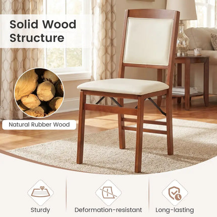 Set of 2 Folding Dining Chairs with Padded Seat and High Backrest - Walnut - Oasis Home Essentials