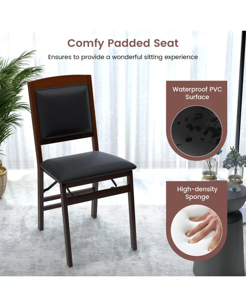 Set of 2 Folding Dining Chairs with Padded Seat and High Backrest-Brown - Brown - Dining Chairs