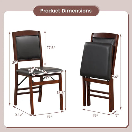 Set of 2 Folding Dining Chairs with Padded Seat and High Backrest-Brown - Brown - Dining Chairs