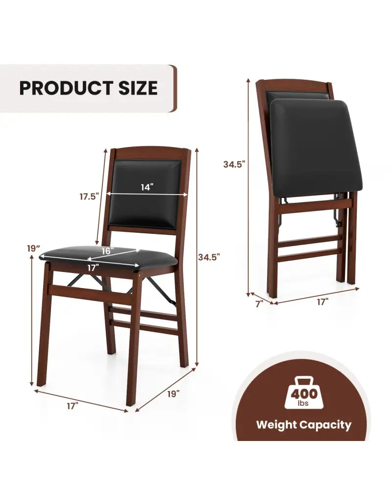 Set of 2 Folding Dining Chairs with Padded Seat and High Backrest-Brown - Brown - Dining Chairs