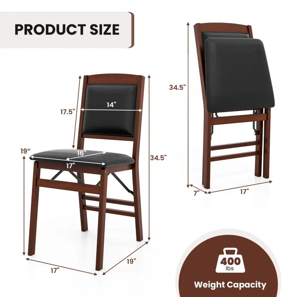 Set of 2 Folding Dining Chairs with Padded Seat and High Backrest-Brown - Brown - Dining Chairs