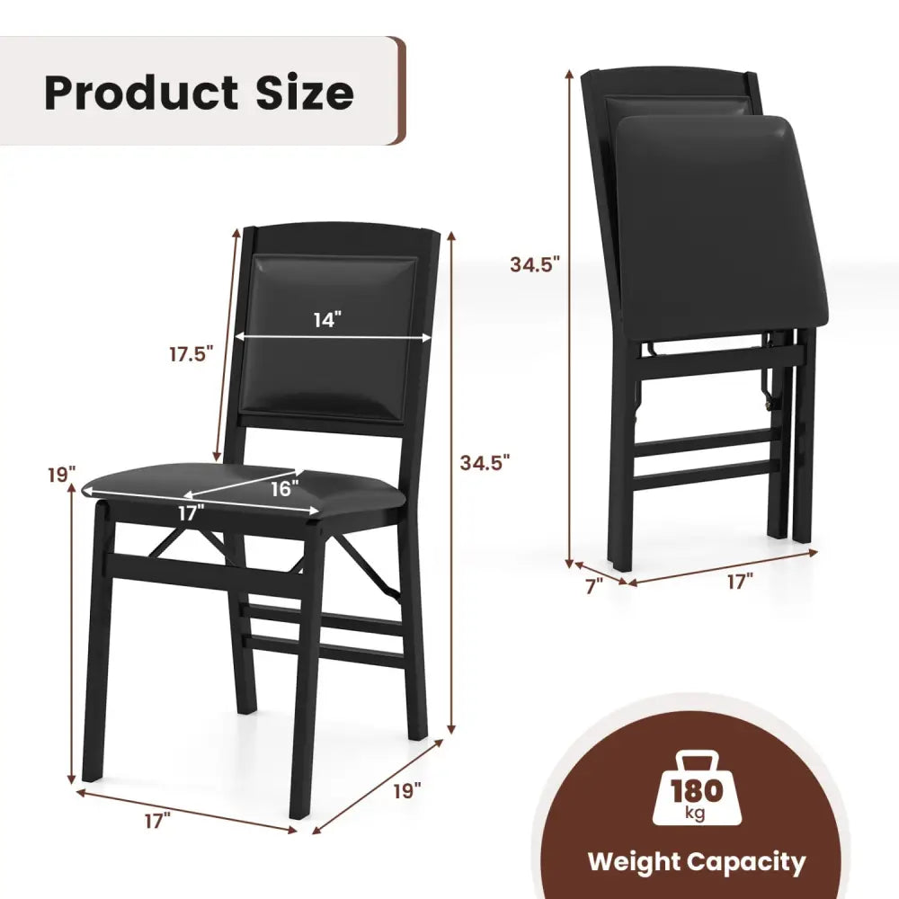 Set of 2 Folding Dining Chairs with Padded Seat and High Backrest-Black - Black - Dining Chairs