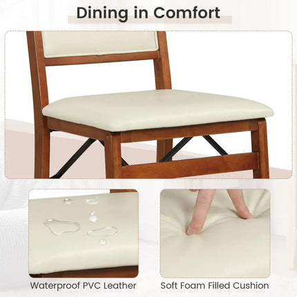Set of 2 Folding Dining Chairs with Padded Seat and High Backrest - Walnut - Oasis Home Essentials