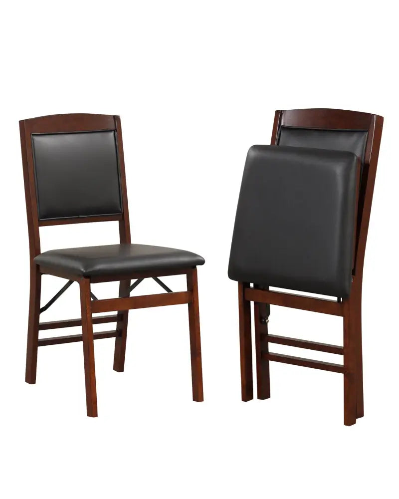 Set of 2 Folding Dining Chairs with Padded Seat and High Backrest-Brown - Brown - Dining Chairs