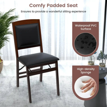 Set of 2 Folding Dining Chairs with Padded Seat and High Backrest-Brown - Brown - Dining Chairs
