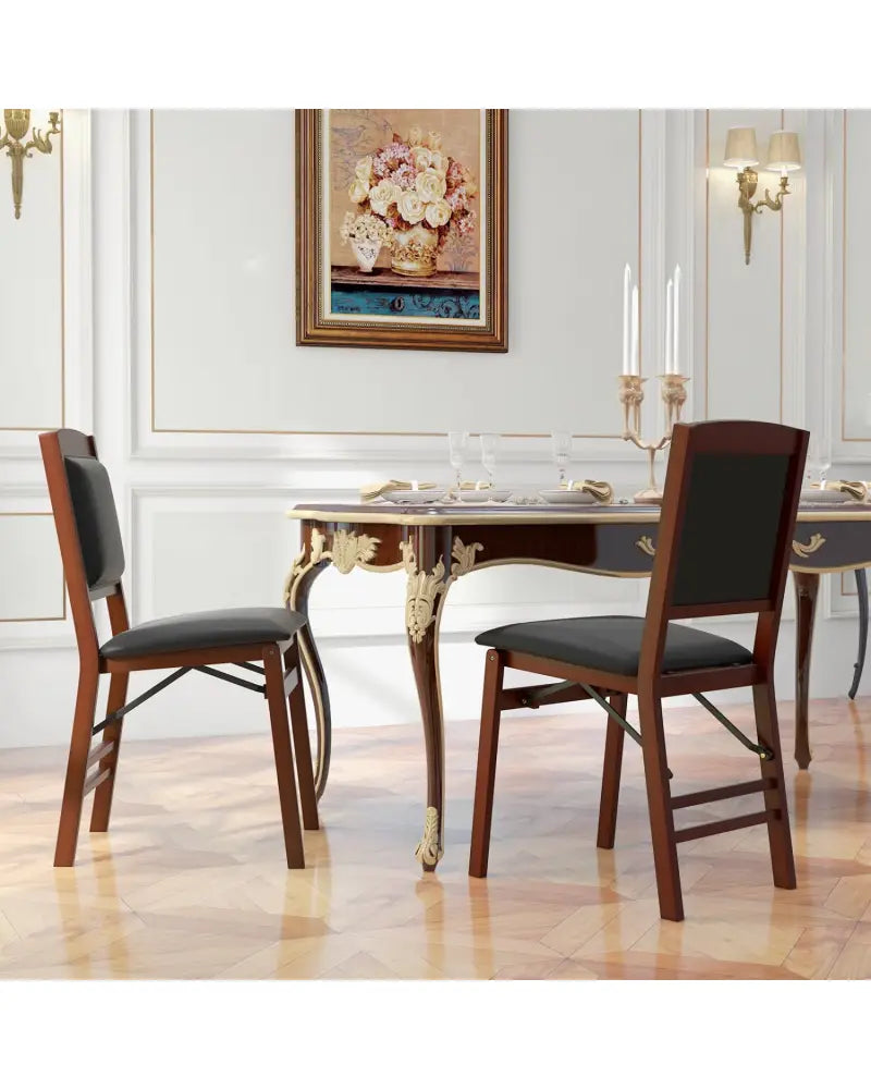 Set of 2 Folding Dining Chairs with Padded Seat and High Backrest-Brown - Brown - Dining Chairs