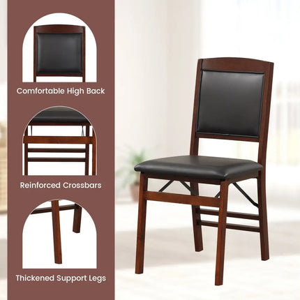 Set of 2 Folding Dining Chairs with Padded Seat and High Backrest-Brown - Brown - Dining Chairs