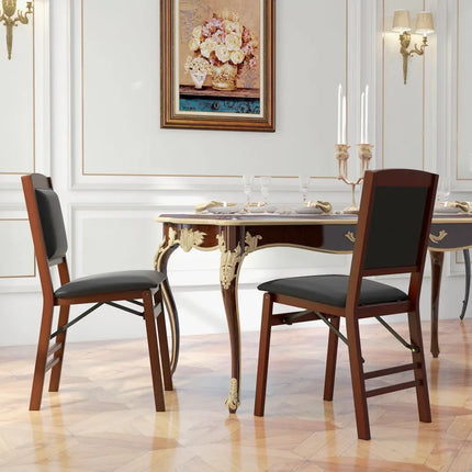 Set of 2 Folding Dining Chairs with Padded Seat and High Backrest-Brown - Brown - Dining Chairs