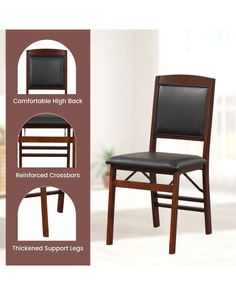 Set of 2 Folding Dining Chairs with Padded Seat and High Backrest-Brown - Brown - Dining Chairs