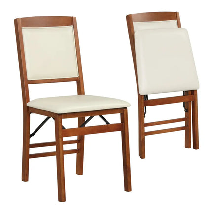 Set of 2 Folding Dining Chairs with Padded Seat and High Backrest - Walnut - Oasis Home Essentials