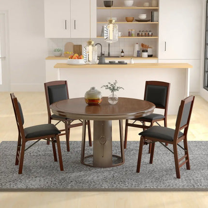 Set of 2 Folding Dining Chairs with Padded Seat and High Backrest-Brown - Brown - Dining Chairs