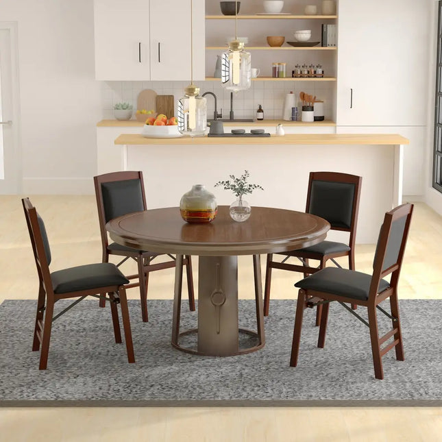 Set of 2 Folding Dining Chairs with Padded Seat and High Backrest-Brown - Brown - Dining Chairs