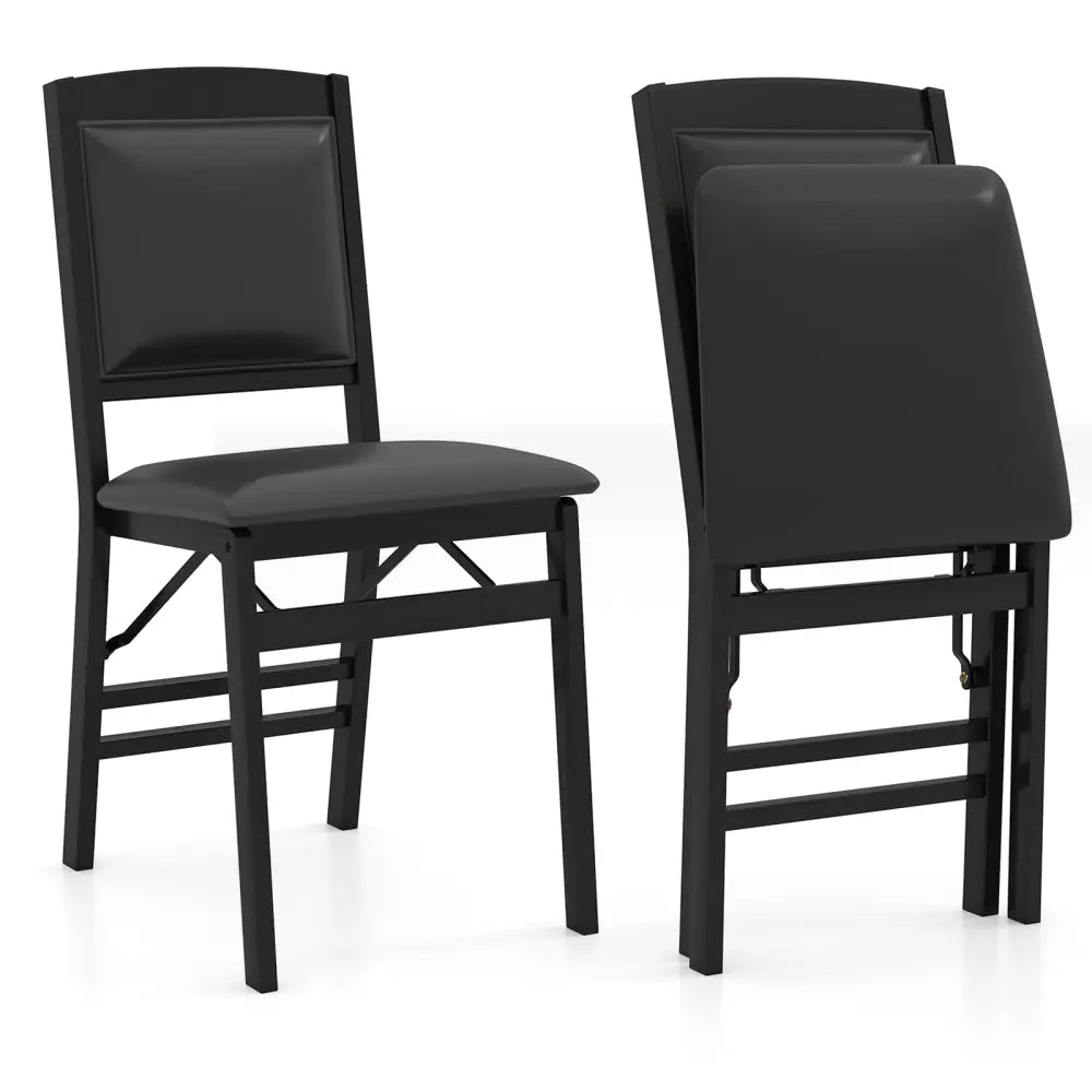Set of 2 Folding Dining Chairs with Padded Seat and High Backrest-Black - Black - Dining Chairs