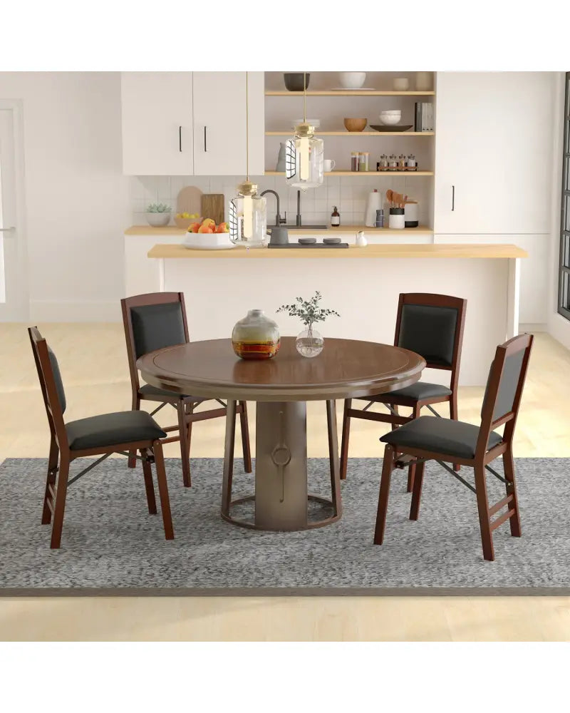 Set of 2 Folding Dining Chairs with Padded Seat and High Backrest-Brown - Brown - Dining Chairs